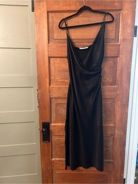 Zara Black Satin Cowl Neck Midi Dress